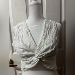 White Textured Twist Front Top